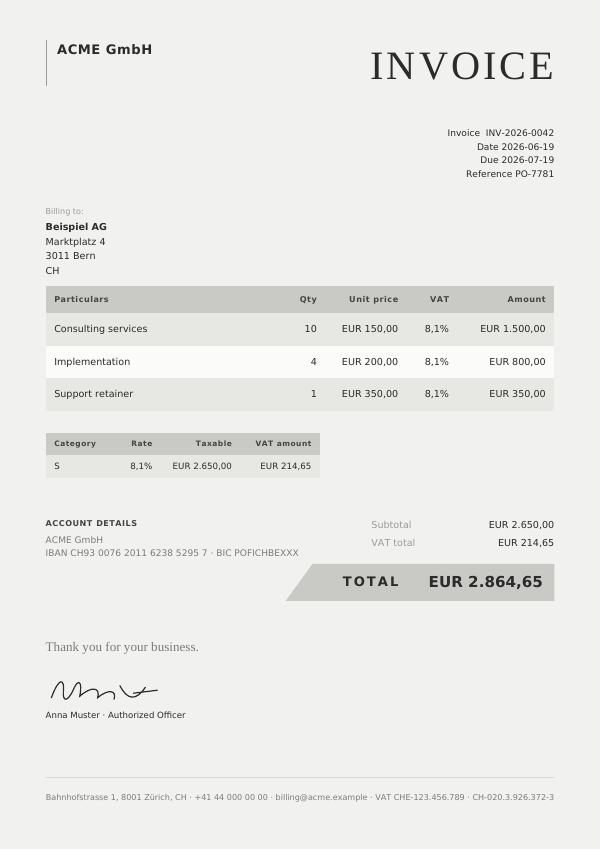 Angled Slate invoice template — first page