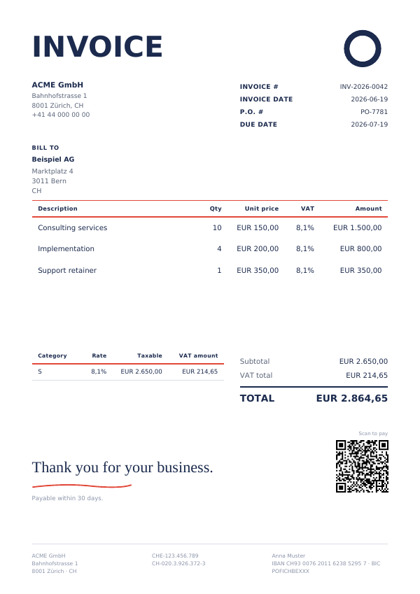 Neat invoice template — first page
